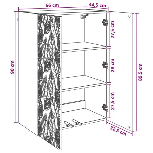 Стенно шкафче Бял гланц 66 x 34,5 x 90 см Инженерна дървесина