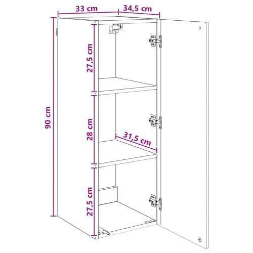 Стенно шкафче Бял гланц 33 x 34,5 x 90 см Инженерна дървесина