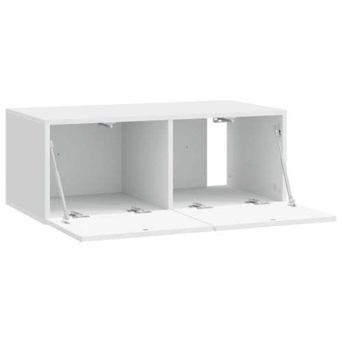 Стенно монтиран ТВ шкаф 98 x 41 x 30 см Бял гланц