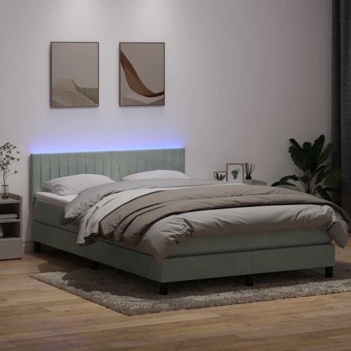 Боксспринг легло с матрак и LED, светлосиво, 160x210 см, кадифе