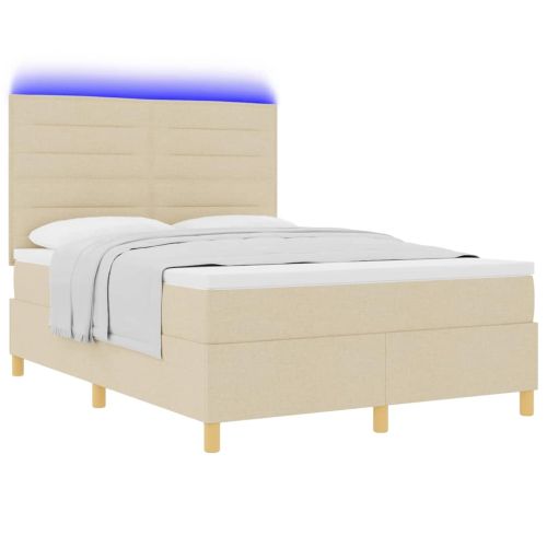 LED кутия за пружини с легло с матрак Крем 140 x 190 cm текстил