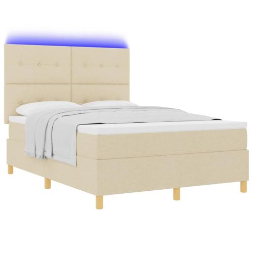 LED кутия за пружини с легло с матрак Крем 140 x 190 cm текстил