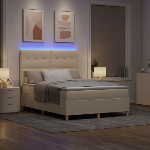 LED кутия за пружини с легло с матрак Крем 140 x 190 cm текстил