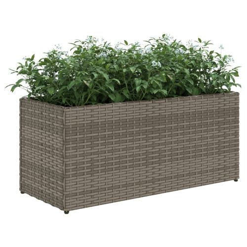 Градински плантер с 2 саксии, сив, 72x30x32 см, полиратан