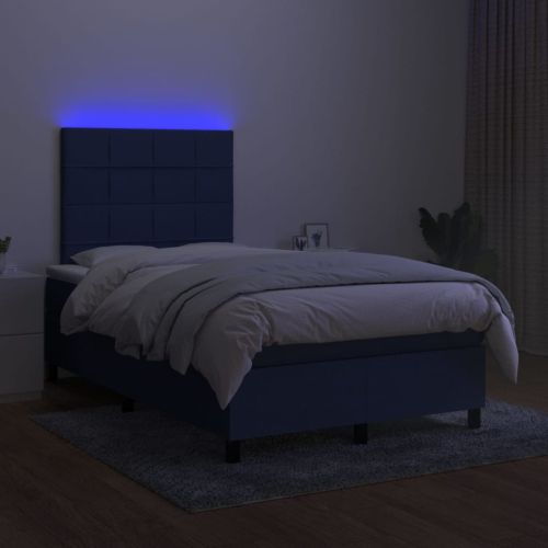 Боксспринг легло с матрак и LED, синьо, 120x200 см, плат