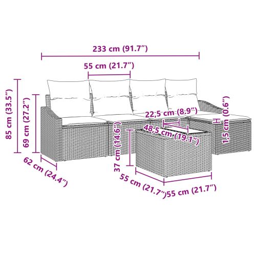 Комплект дивани с възглавница 6 pcs Черно полиратан