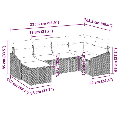 Комплект дивани с възглавница 6 pcs Черно полиратан