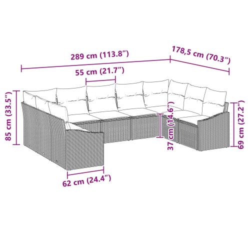 Комплект дивани с възглавница 9 pcs Черно полиратан