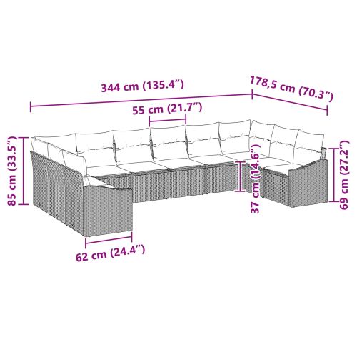 Комплект дивани с възглавница 10 pcs Черно полиратан