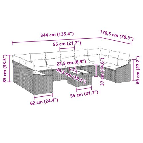 Комплект дивани с възглавница 11 pcs Черно полиратан