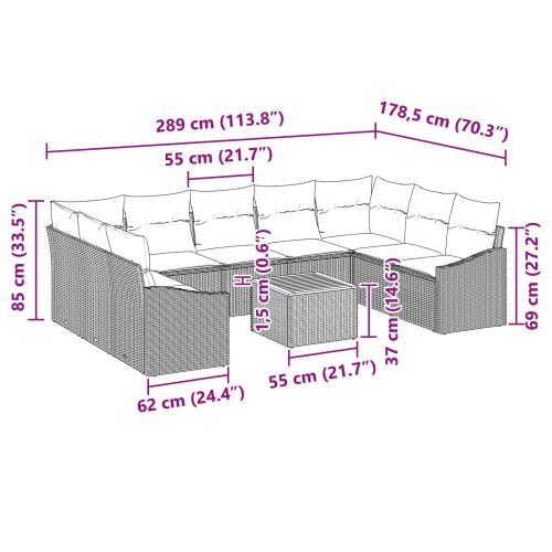 Градински Софа Комплект с възглавница 10 pcs Черно полиратан