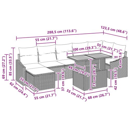 Градински Софа Комплект с възглавница 8 pcs Черен и Синьозелен