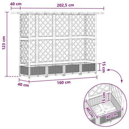 Повдигнато легло с решетка и покривка Сиво 202,5 x 40 x 121 см