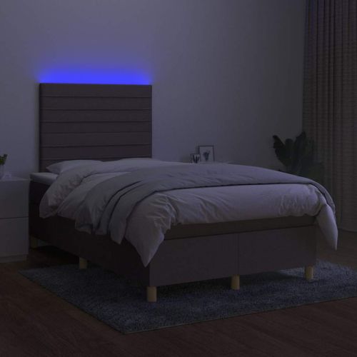Боксспринг легло с матрак и LED, таупе, 120x190 см, плат