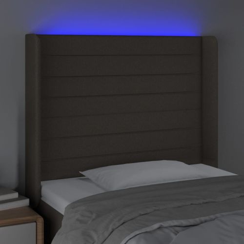 LED горна табла за легло, таупе, 103x16x118/128 см, плат