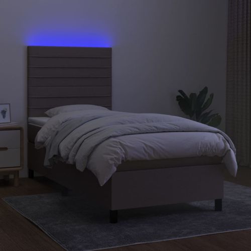 Боксспринг легло с матрак и LED, таупе, 100x200 см, плат