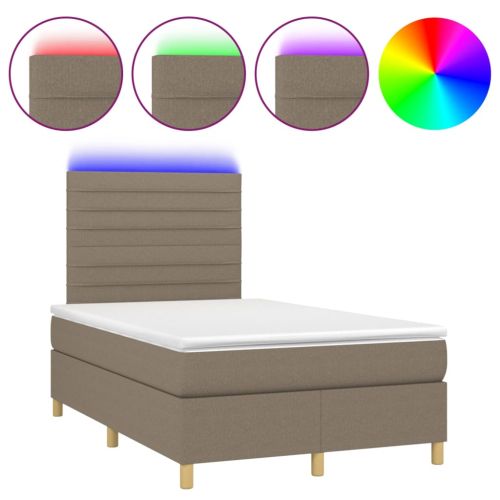 Боксспринг легло с матрак и LED, таупе, 120x200 см, плат