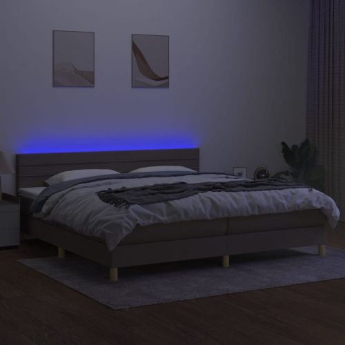 Боксспринг легло с матрак и LED, таупе, 200x200 см, плат