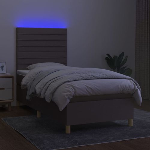 Боксспринг легло с матрак и LED, таупе, 100x200 см, плат
