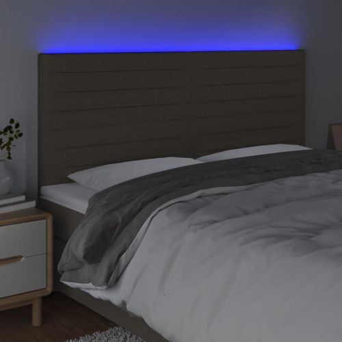 LED горна табла за легло, таупе, 200x5x118/128 см, плат
