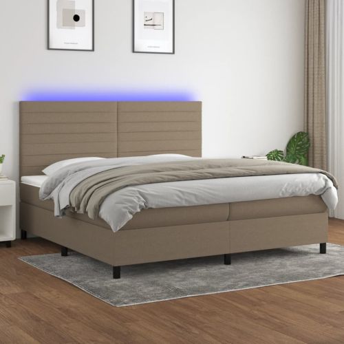 Боксспринг легло с матрак и LED, таупе, 200x200 см, плат