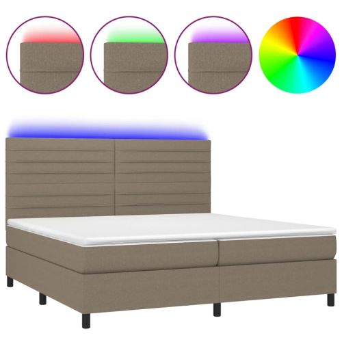 Боксспринг легло с матрак и LED, таупе, 200x200 см, плат