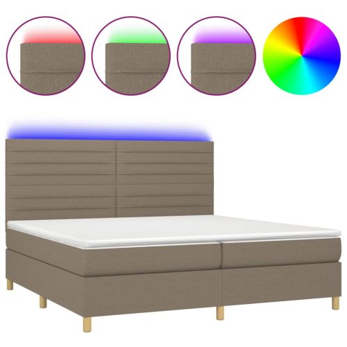 Боксспринг легло с матрак и LED, таупе, 200x200 см, плат