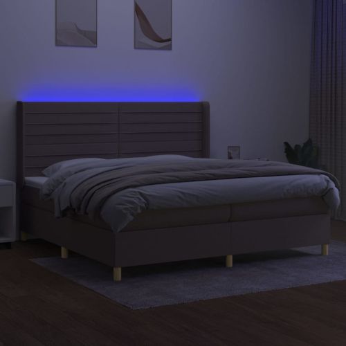 Боксспринг легло с матрак и LED, таупе, 200x200 см, плат