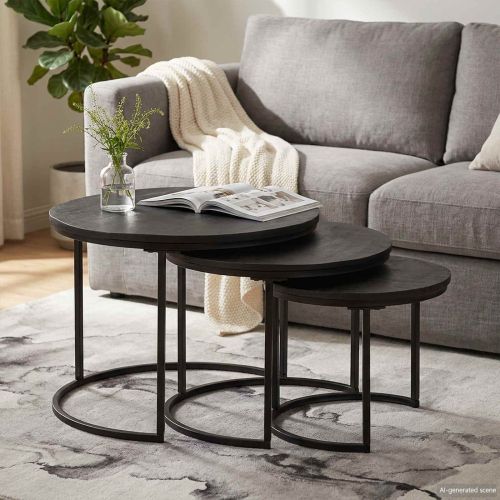 Nesting маси за кафе 3 pcs Масивно мангово дърво и стомана