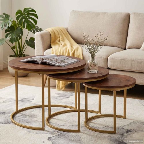 Nesting маси за кафе 3 pcs Масивно мангово дърво и стомана