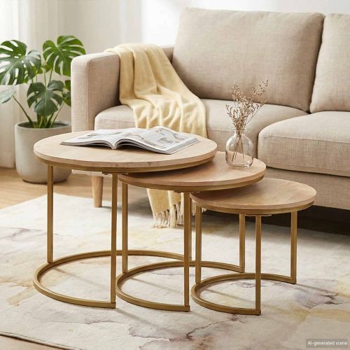 Nesting маси за кафе 3 pcs Масивно мангово дърво и стомана