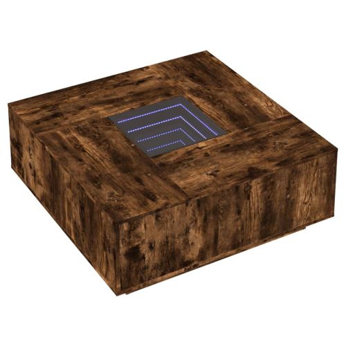 Маса за кафе с Infinity LED, опушен дъб, 100x100x40 см
