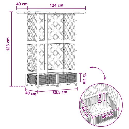 Повдигнато легло с решетка и покривка Сиво 124 x 40 x 121 см ПП