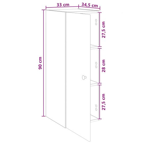 Стенно шкафче Бяло 33 x 34,5 x 90 см Инженерна дървесина