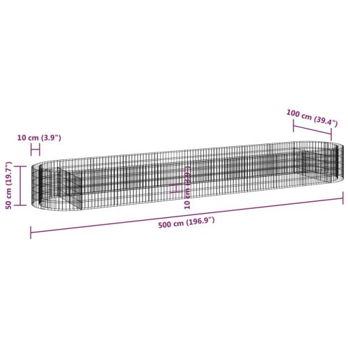 Габион повдигната леха, поцинковано желязо, 500x100x50 cм