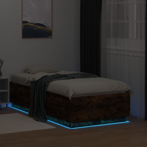 Рамка за легло с LED осветление, опушен дъб, 90x190 см