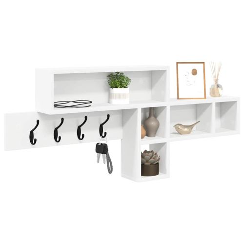 Стенен закачалка за палта с рафт Бяло 100 x 12 x 43,5 см
