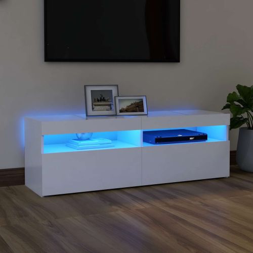 ТВ шкаф с LED осветление, бял, 120x35x40 см