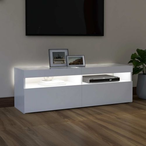 ТВ шкаф с LED осветление, бял, 120x35x40 см