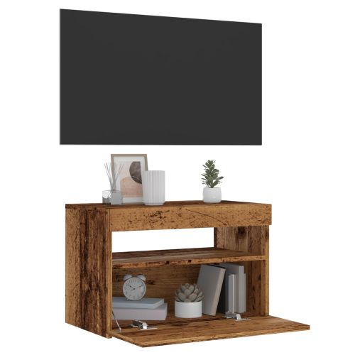 ТВ шкаф с LED светлини Старо дърво 60x35x40 cm