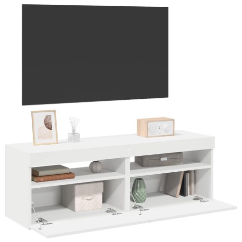ТВ шкафове с LED осветление 2 бр бели 60x35x40 см