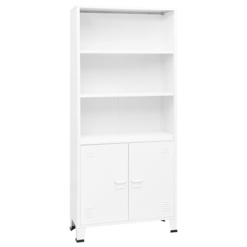 Индустриална етажерка за книги, бяла, 80x32x180 см, стомана
