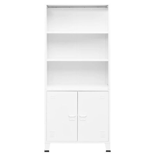 Индустриална етажерка за книги, бяла, 80x32x180 см, стомана