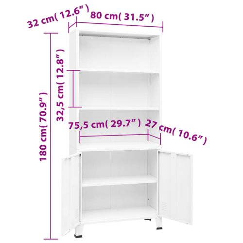 Индустриална етажерка за книги, бяла, 80x32x180 см, стомана