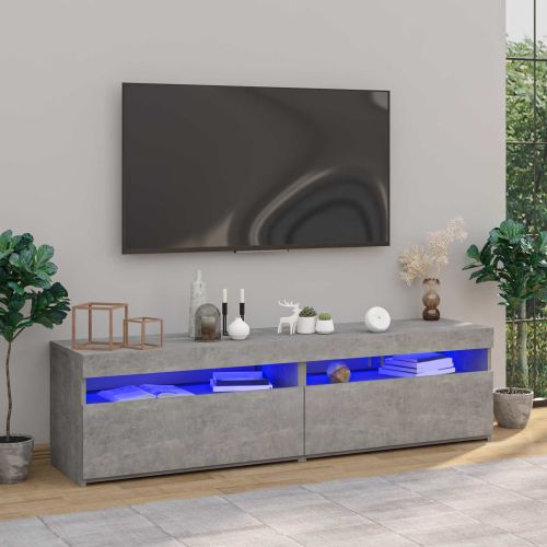 ТВ шкафове, 2 бр, с LED осветление, бетонно сиви, 75x35x40 см