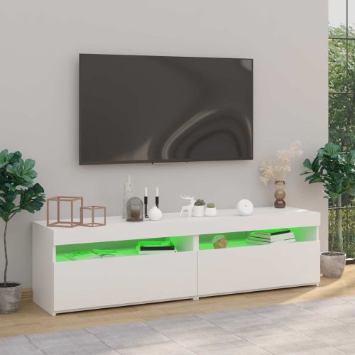 ТВ шкафове, 2 бр, с LED осветление, бели, 75x35x40 см