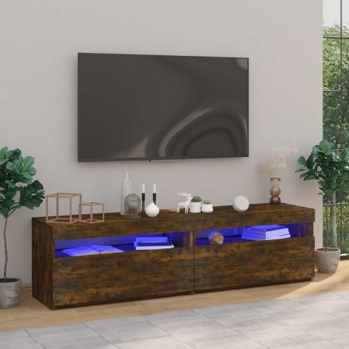 ТВ шкаф с LED осветление, 2 бр, опушен дъб, 75x35x40 см