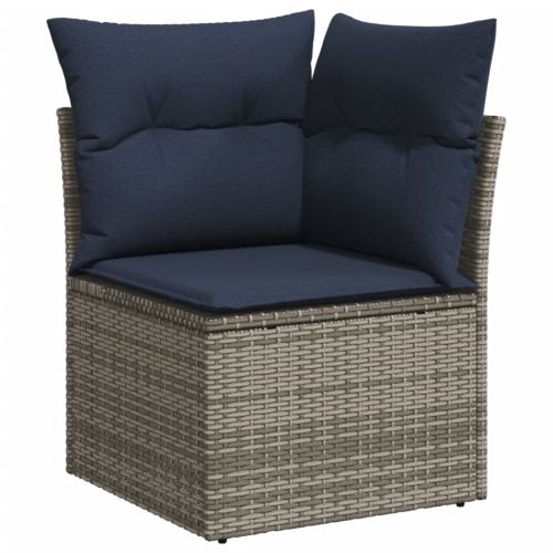 Градински комплект от 6 дивана с възглавници, сив, полиратан