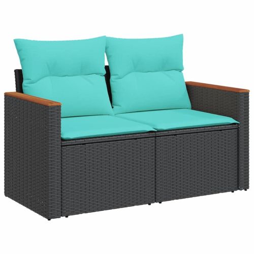 Комплект градински дивани с възглавници, 12 части, черен полиратан