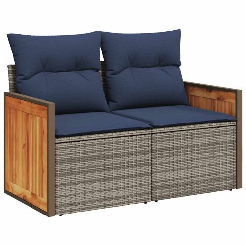 Градински комплект от 6 дивана с възглавници, сив, полиратан
